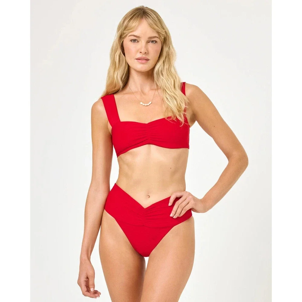 L*Space Bardot Bottom Women's Large Lipstick Red High-Waisted Swimwear KFC1238